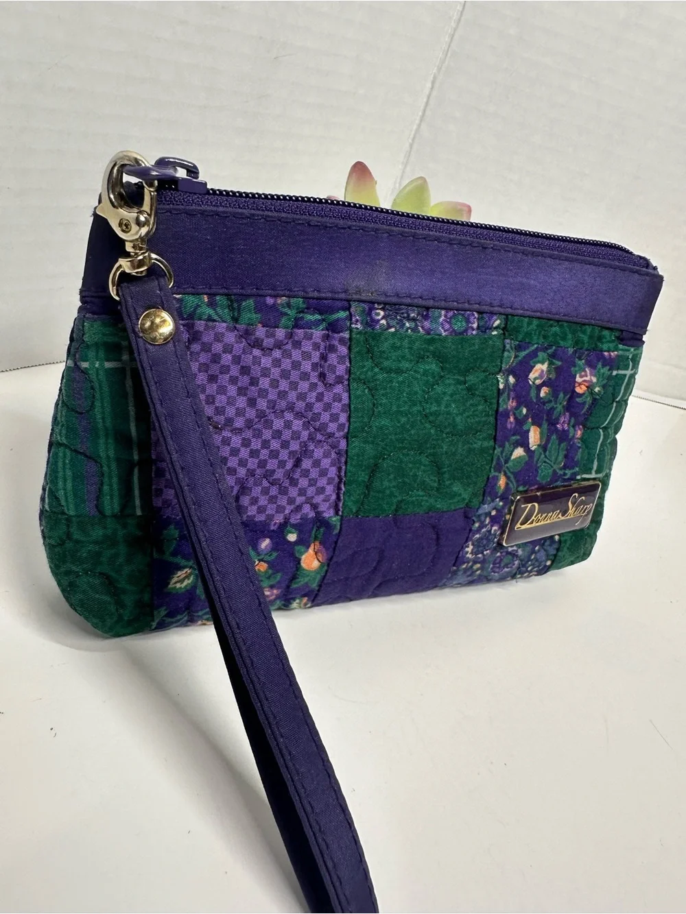 Dooney & Bourke Purple and Green Quilted Wristlet Cosmetic Pouch